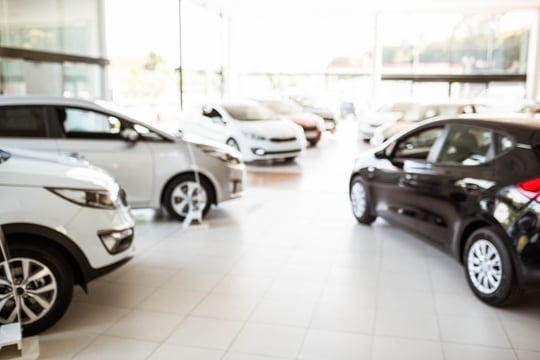 View of row new car at car dealership